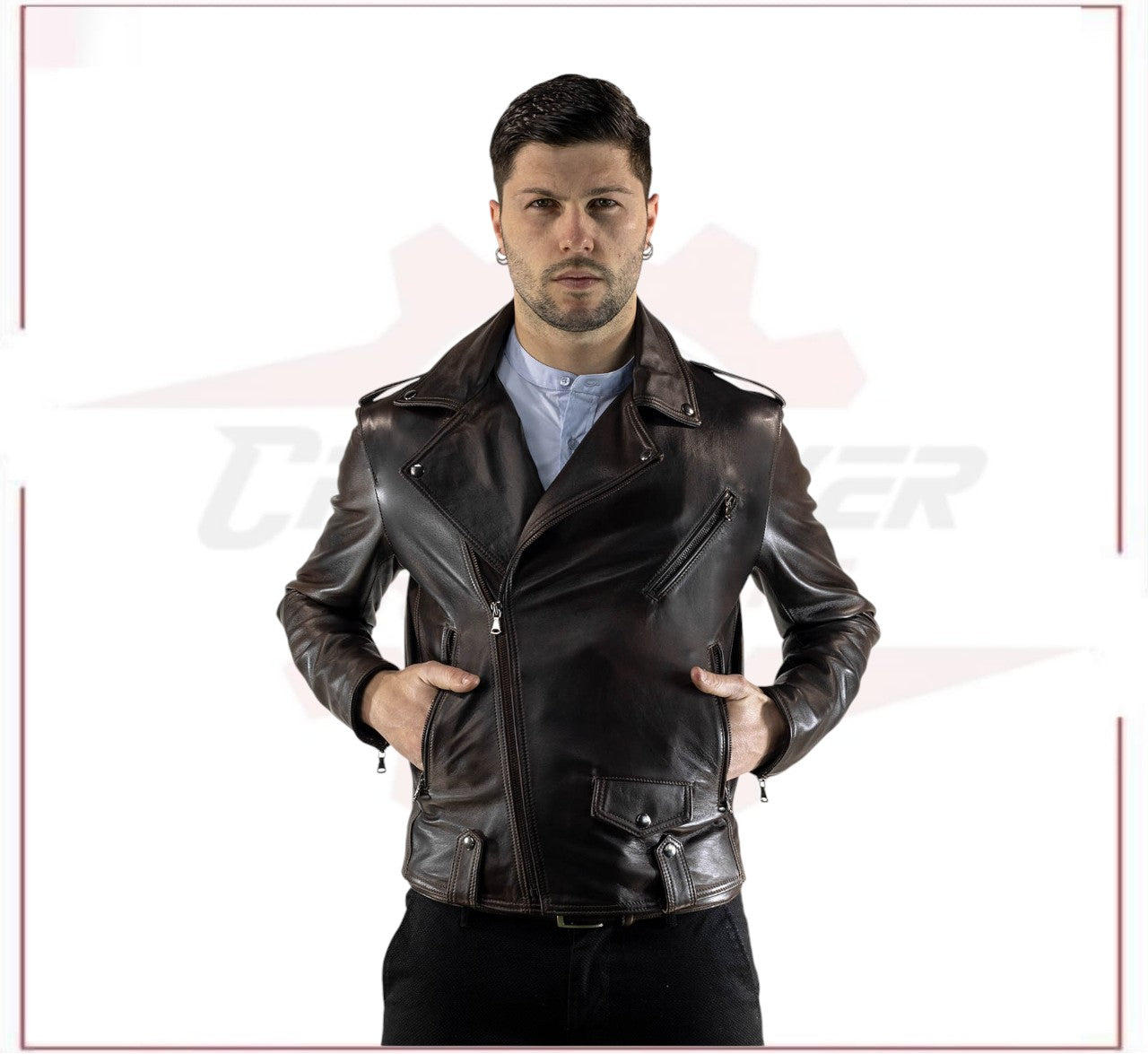 New Men's jacket in Genuine Dark Brown Leather CROSSOVER RACEWEARS