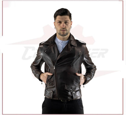 New Men's jacket in Genuine Dark Brown Leather CROSSOVER RACEWEARS
