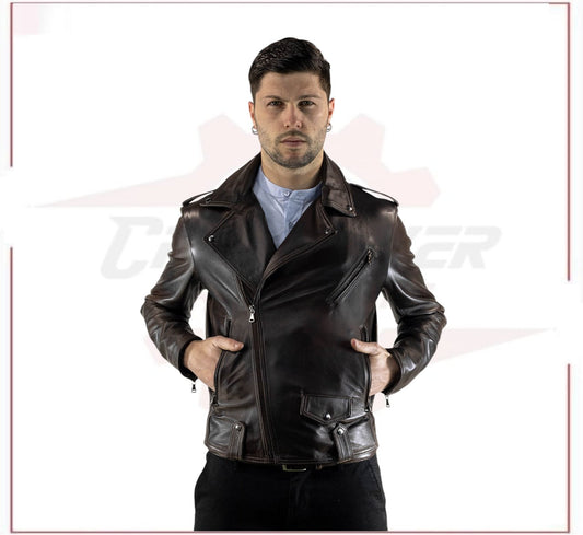 New Men's jacket in Genuine Dark Brown Leather CROSSOVER RACEWEARS