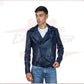 Men's jacket in Genuine Blue Leather CROSSOVER RACEWEARS