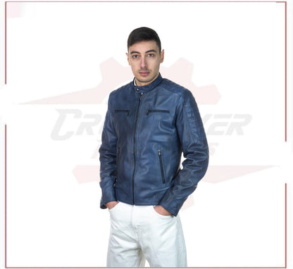 New Biker Man's Blue genuine leather CROSSOVER RACEWEARS