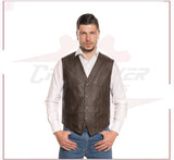 Men's Vest in Genuine Dark Brown Leather CROSSOVER RACEWEARS