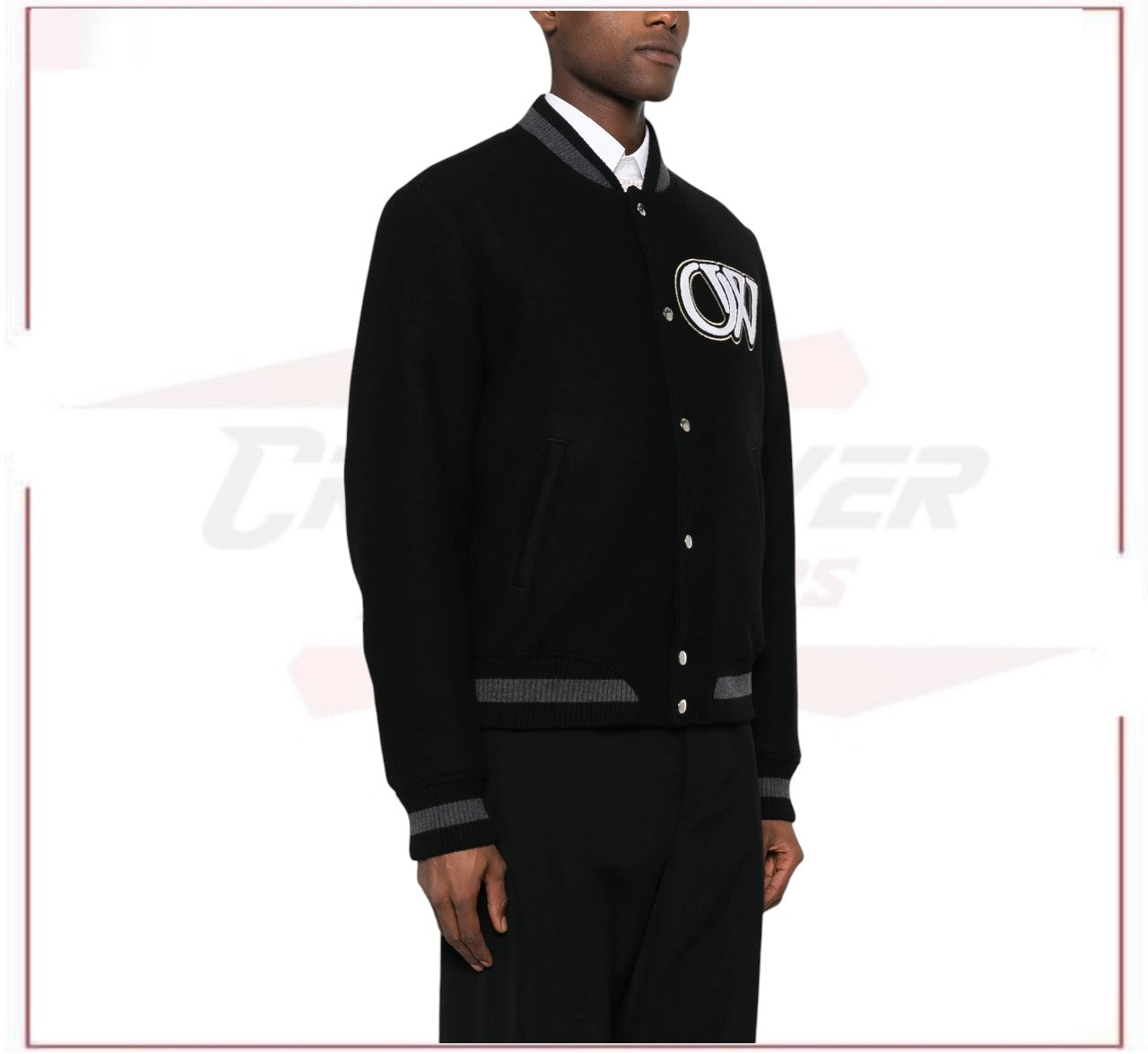 New Season  Off-White logo-appliqué varsity bomber jacket