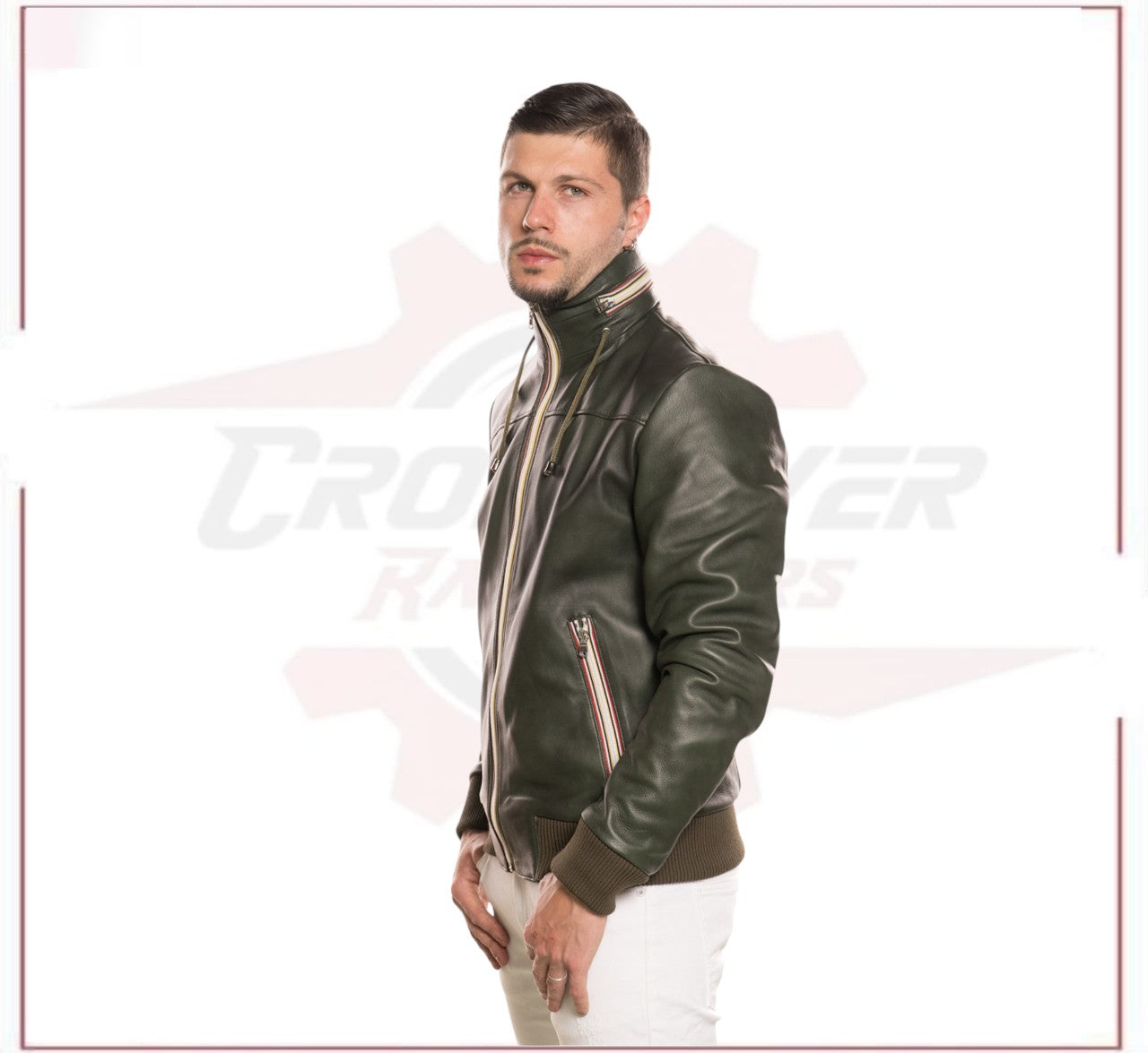 Bomber KiWey - Men’s Bomber Green genuine leather CROSSOVER RACEWEARS