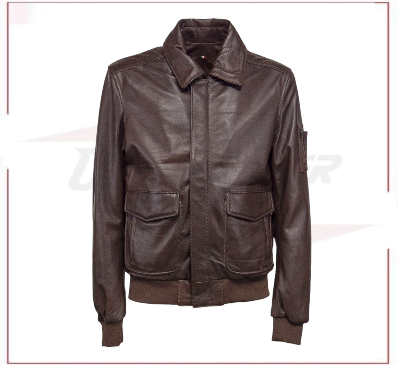 Men's Bomber Jacket in Genuine Dark Brown Leather CROSSOVER RACEWEARS