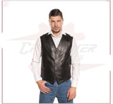 New Men's Vest in Genuine Black Leather CROSSOVER RACEWEARS