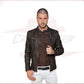 Men's Jacket in Genuine Dark Brown Nabuk Oil Leather CROSSOVER RACEWEARS