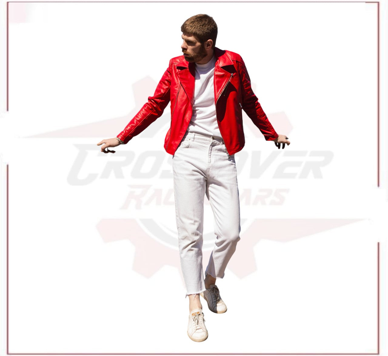 V248 - Men's Perfecto in Genuine Red Leather CROSSOVER RACEWEARS