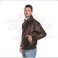 Fonzie - Men's Bomber Jacket in Genuine Dark Brown Leather CROSSOVER RACEWEARS