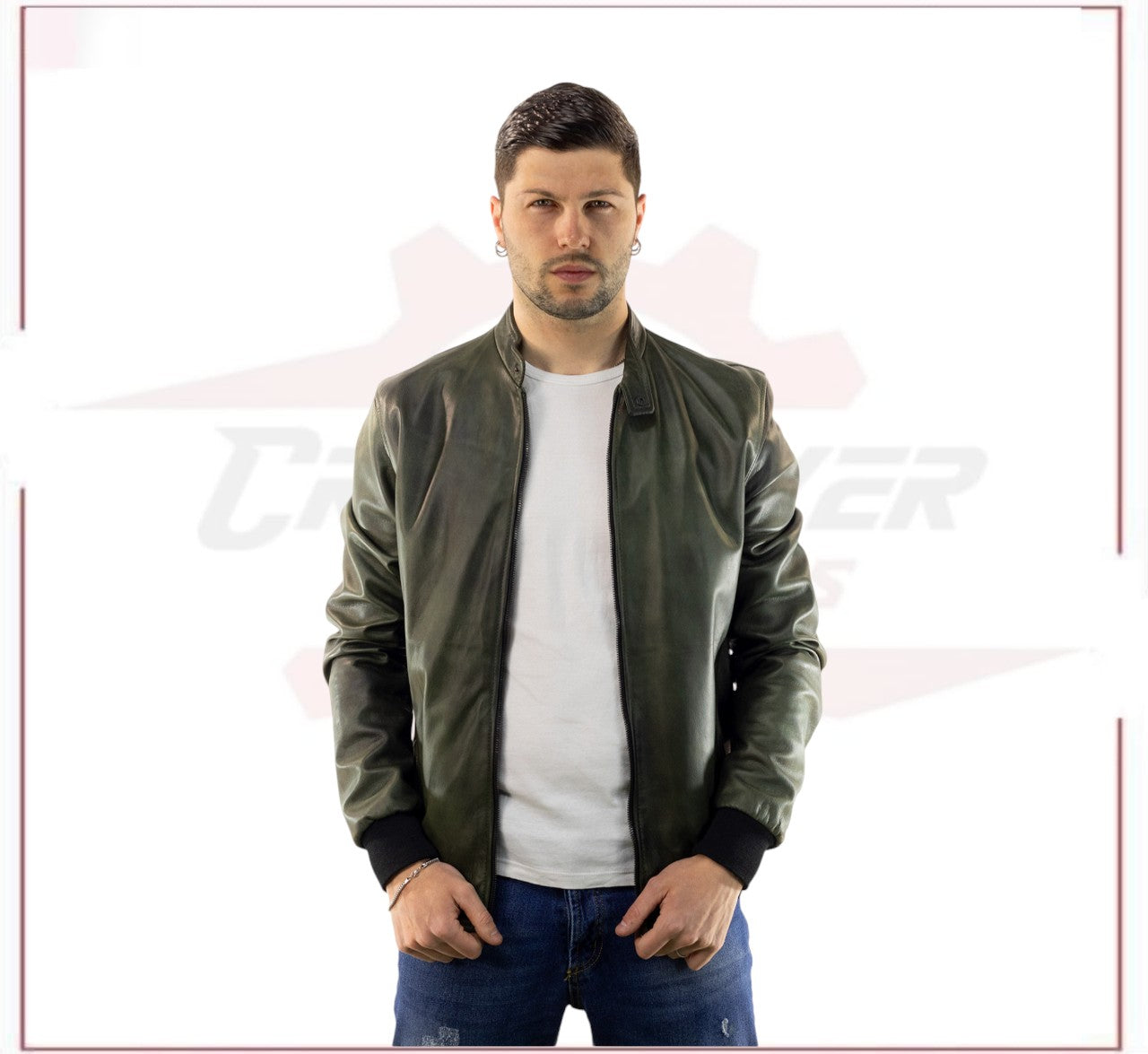 Bomber Napoli - Bomber Men in Genuine Green Leather CROSSOVER RACEWEARS