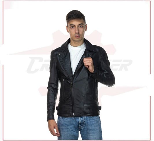 Men's Jacket in Genuine Black Leather CROSSOVER RACEWEARS