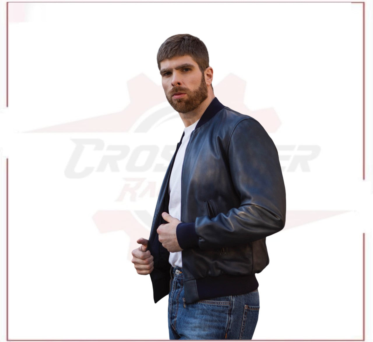 Men's Bomber Jacket in Genuine Black Leather CROSSOVER RACEWEARS