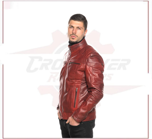 Attila - Men's Biker Jacket in Genuine Bordeaux Leather CROSSOVER RACEWEARS