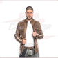 Biker Man's Jacket in genuine Brown Leather of Lamb CROSSOVER RACEWEARS