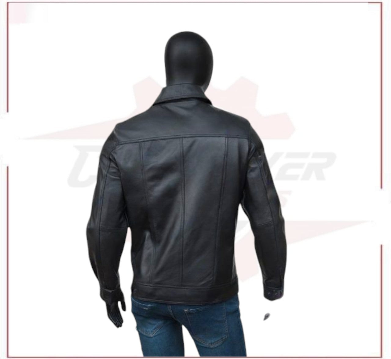 Men TurnDown Black Leather Jacket CROSSOVER RACEWEARS
