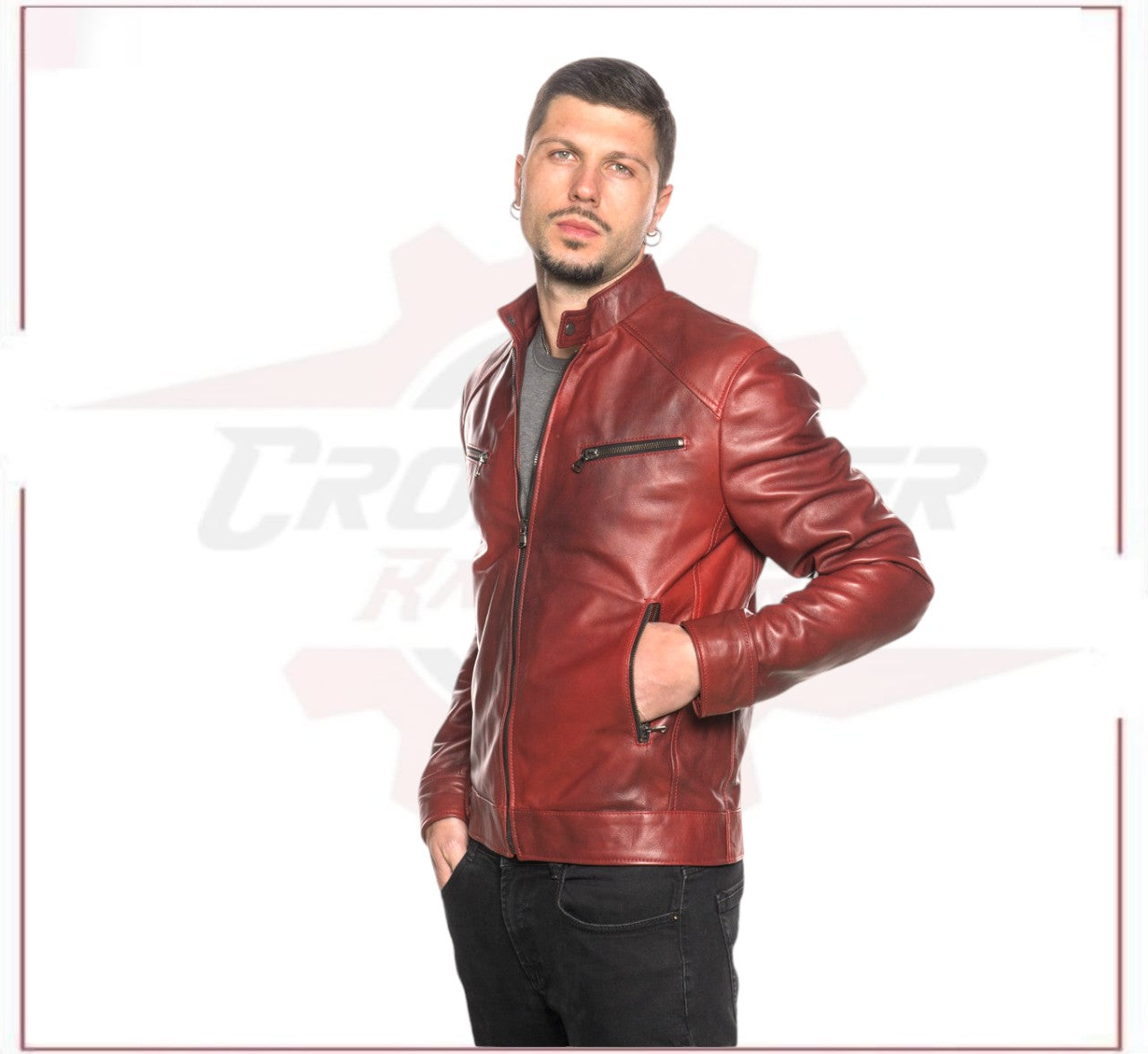 Men's Jacket in Genuine Bordeaux Leather CROSSOVER RACEWEARS