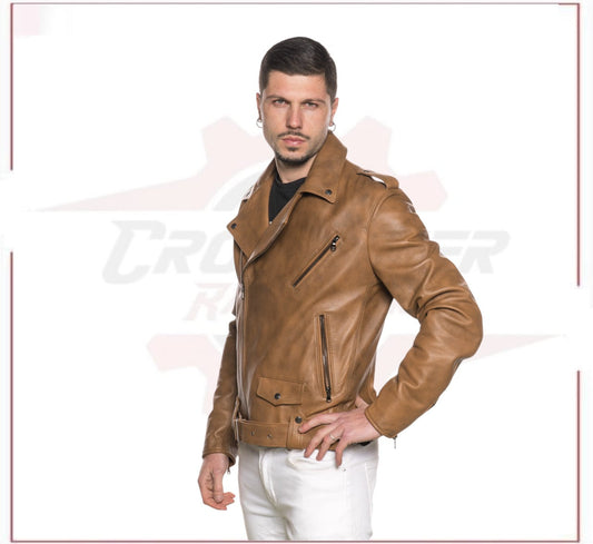 Men's jacket in Genuine Brown Leather CROSSOVER RACEWEARS