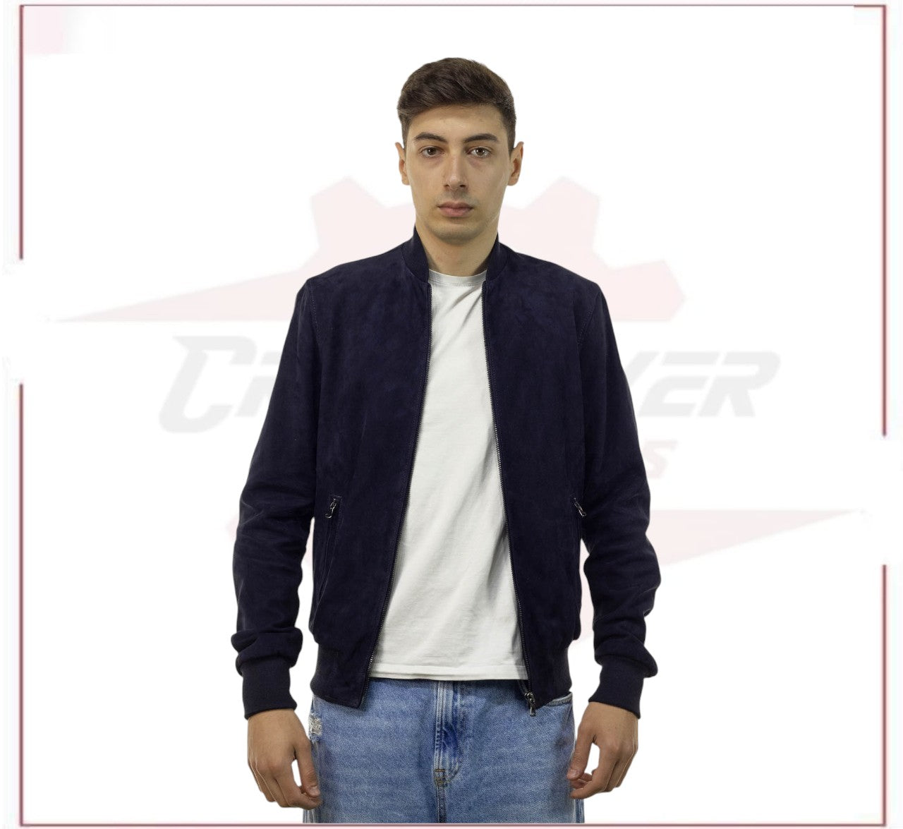David - Men's Bomber Jacket in Genuine Blue Suede Leather CROSSOVER RACEWEARS