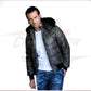 Boston - Men's Down Jacket in Genuine Grey Leather CROSSOVER RACEWEARS