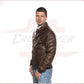 U03 - Men's Bomber Jacket in Genuine Dark Brown Leather CROSSOVER RACEWEARS