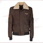 Men's Bomber Jacket in Genuine Dark Brown Nabuk Leather with Shearling Collar CROSSOVER RACEWEARS