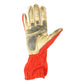 Glove with red palm and gold wristband on a white background