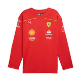 Red long-sleeve shirt with various logos on a white background