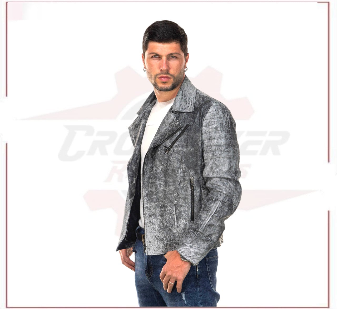 V248 - Men's Perfecto Jacket in Genuine Black Vintage Leather CROSSOVER RACEWEARS
