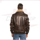 Pilota - Men's Bomber Jacket in Genuine Dark Brown Leather with Real Brown Shearling Collar CROSSOVER RACEWEARS