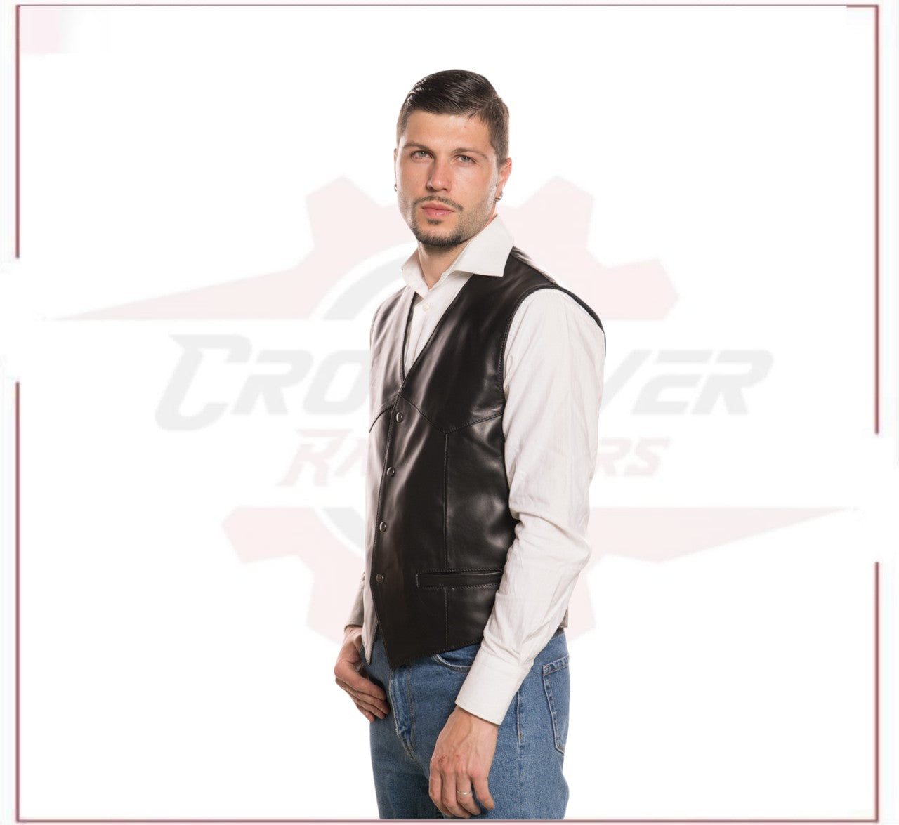 New Men's Vest in Genuine Black Leather CROSSOVER RACEWEARS