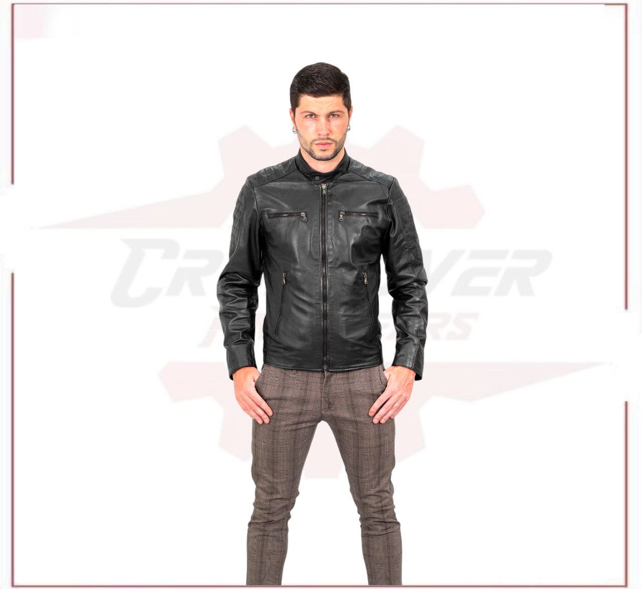Men's Biker Jacket in Genuine Black Leather CROSSOVER RACEWEARS