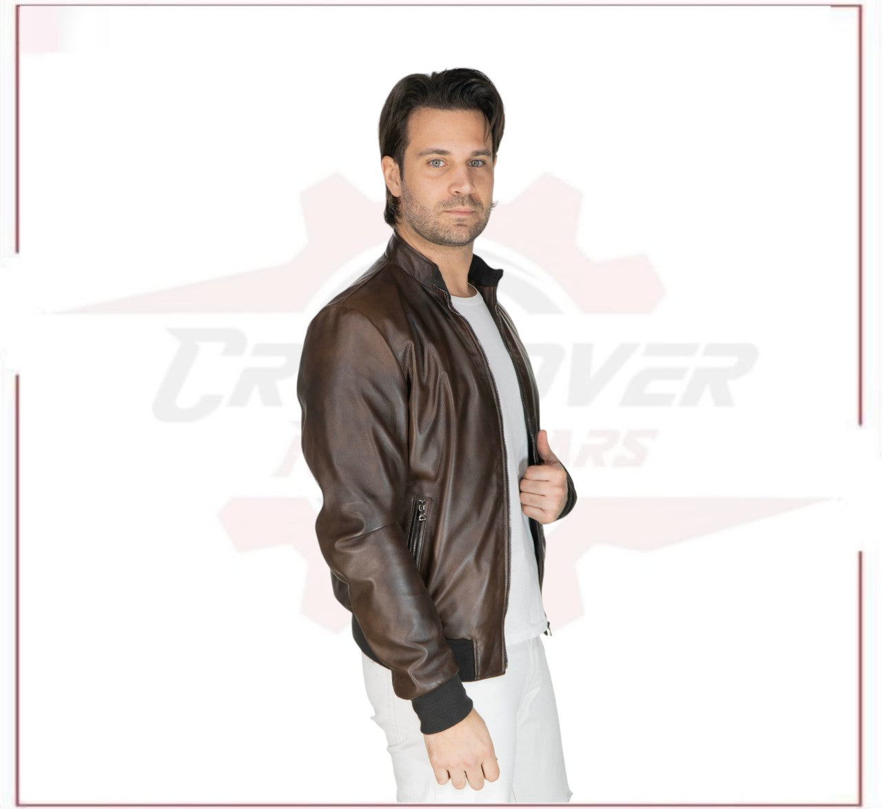 Victor - Men's Bomber in Genuine Dark Brown Leather CROSSOVER RACEWEARS