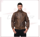 Boston - Men's Down Jacket in Genuine Brown Leather CROSSOVER RACEWEARS