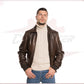 Men's Bomber Jacket in Genuine Dark Brown Leather CROSSOVER RACEWEARS