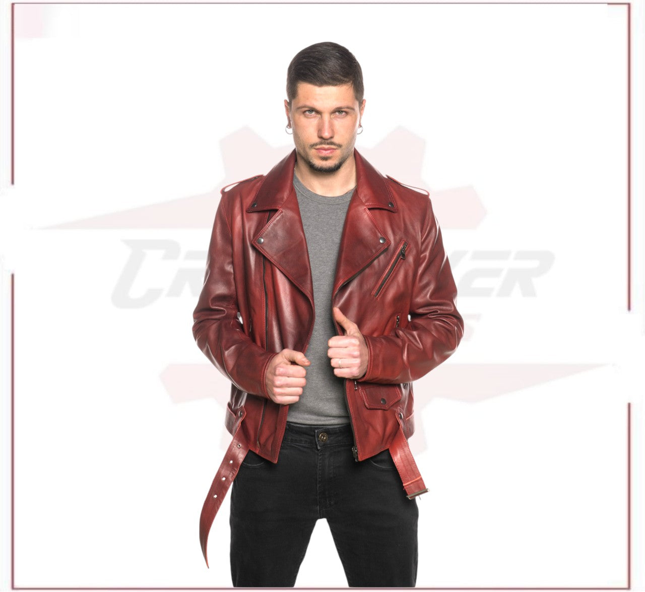Men's jacket in Genuine Bordeaux Leather CROSSOVER RACEWEARS