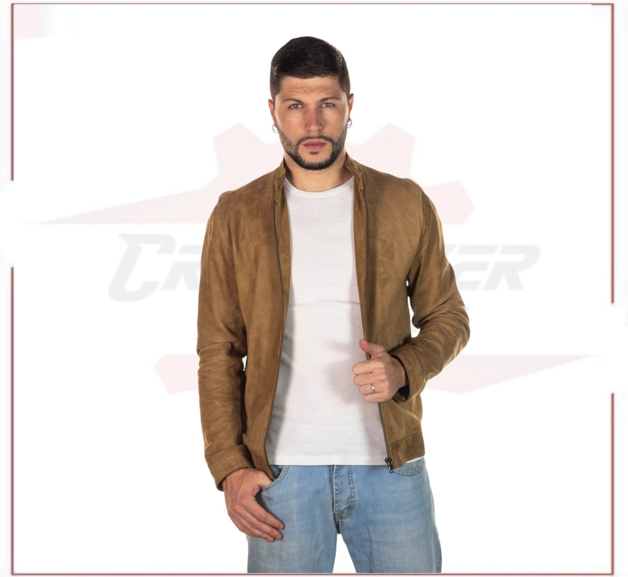 U010 - Men's Jacket in Genuine Honey Suede Leather CROSSOVER RACEWEARS