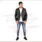 Men's jacket in Genuine Black Leather and Silver Zippers CROSSOVER RACEWEARS