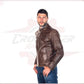 Men's Biker Jacket in Genuine Dark Brown Oil Vintage Leather CROSSOVER RACEWEARS