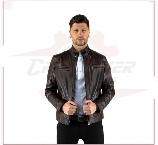 Avatar - Biker Men's Genuine Dark Brown Leather CROSSOVER RACEWEARS