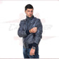 Boston - Men's Down Jacket in Genuine Blue Leather CROSSOVER RACEWEARS