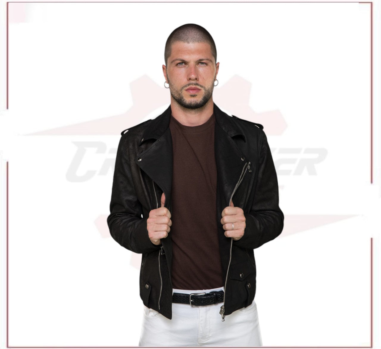 New Men's jacket in Genuine Dark Brown Nubuck Leather CROSSOVER RACEWEARS