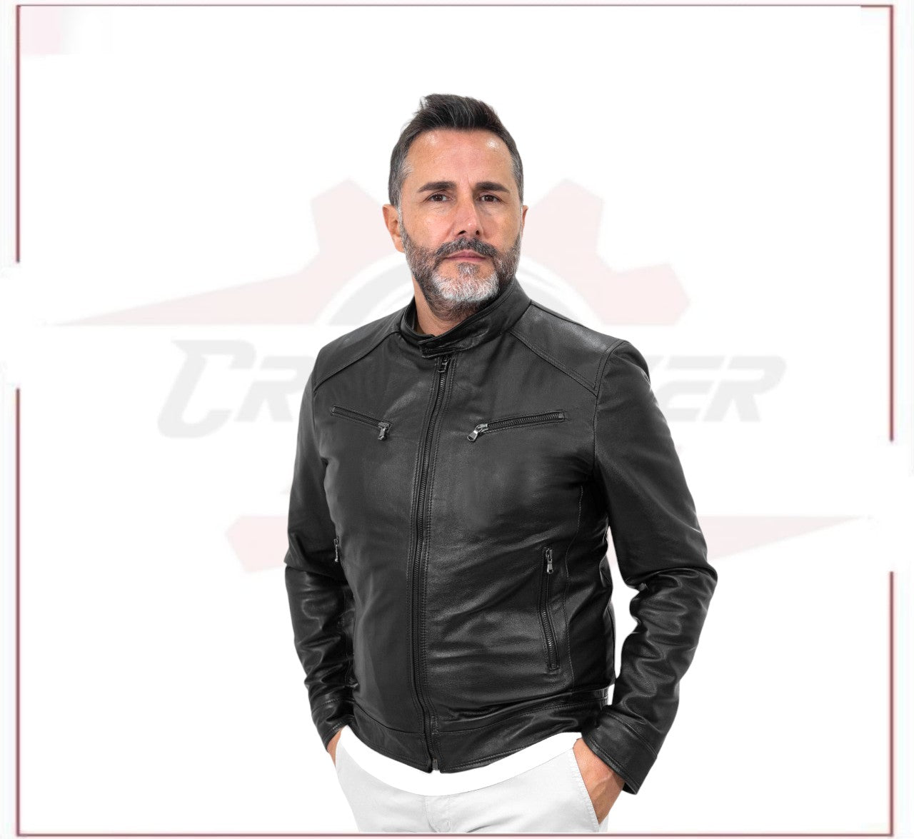 U06 - Men's Genuine Black Leather Jacket CROSSOVER RACEWEARS