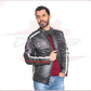 Biker Man's Jacket in genuine Dark Gray Leather CROSSOVER RACEWEARS