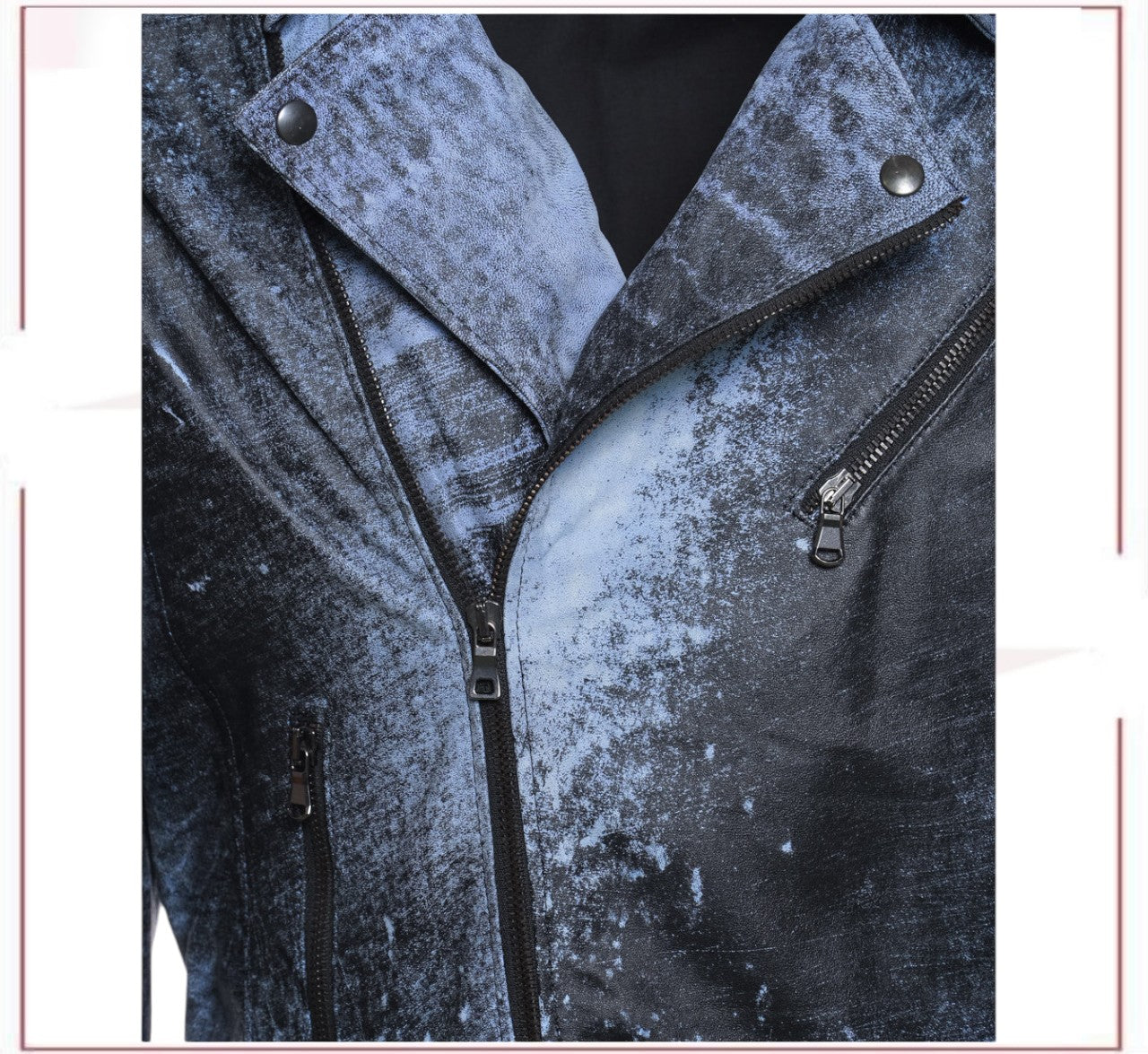V248 - Men's Perfecto in genuine Blue Vintage leather CROSSOVER RACEWEARS