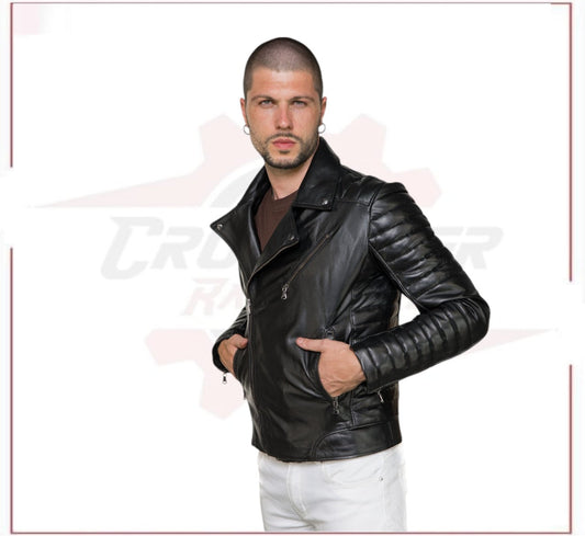 V248 - Men's Perfecto in Genuine Black Leather CROSSOVER RACEWEARS