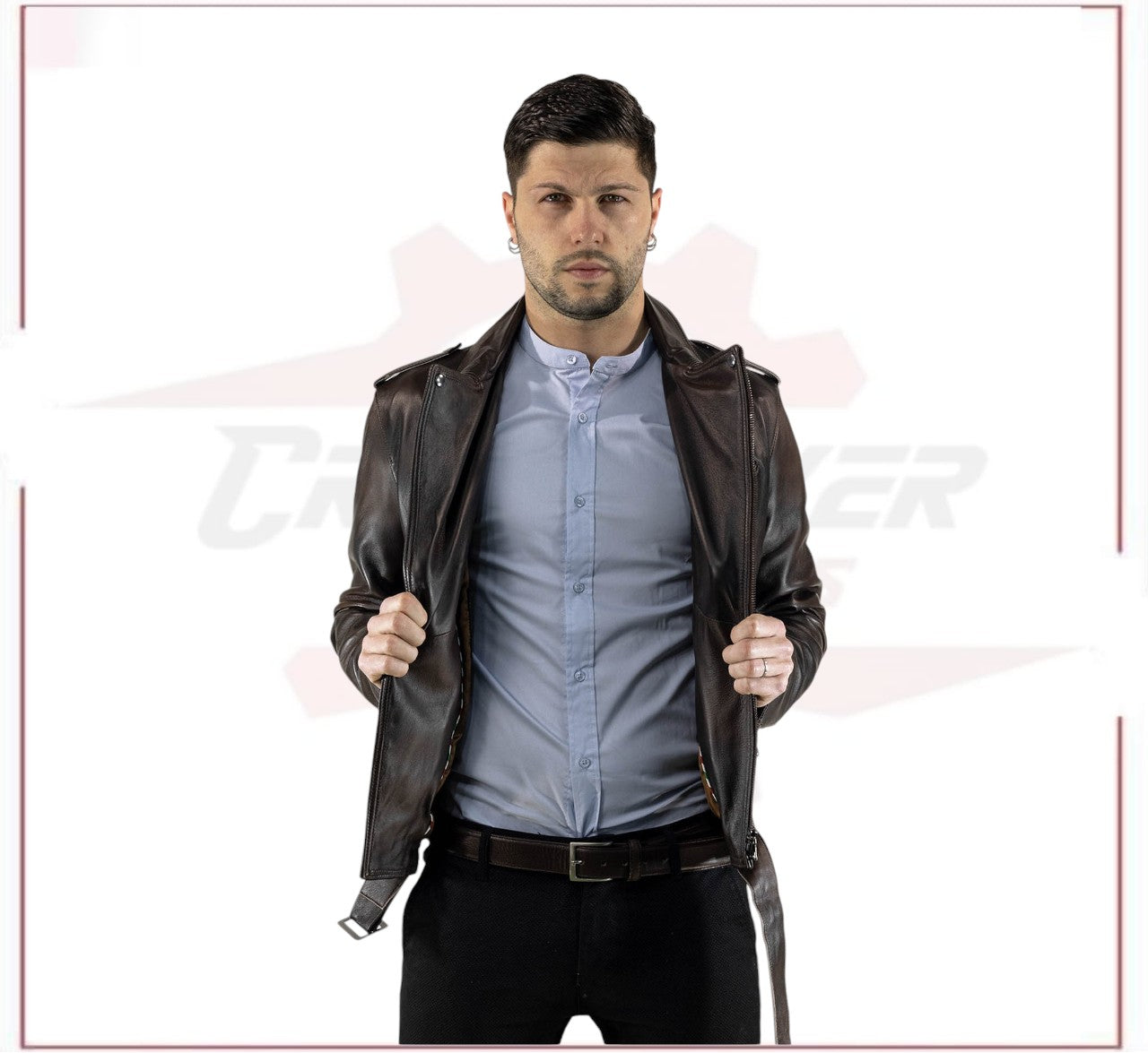 New Men's jacket in Genuine Dark Brown Leather CROSSOVER RACEWEARS