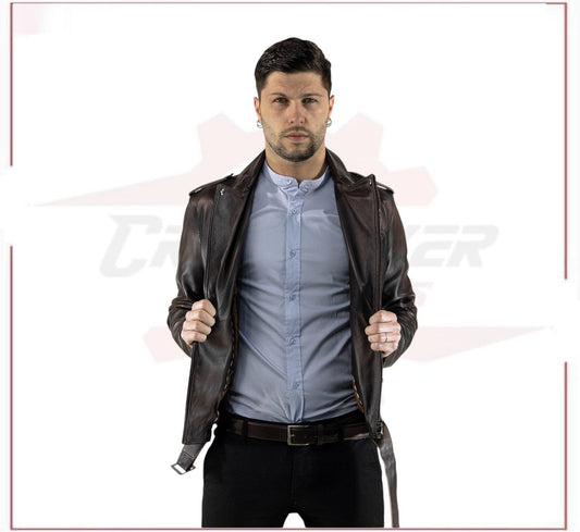 New Men's jacket in Genuine Dark Brown Leather CROSSOVER RACEWEARS