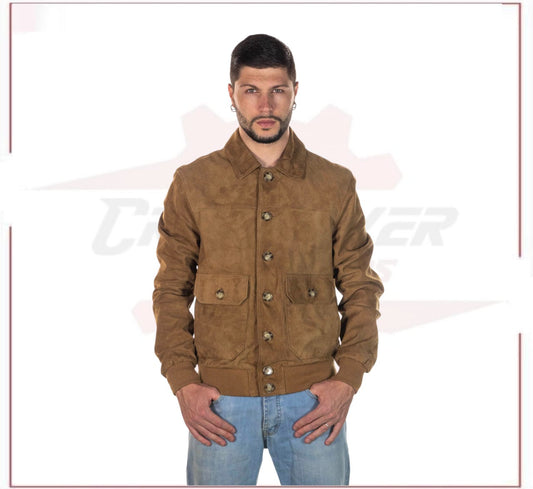 U03 - Men's Bomber Jacket in Genuine Honey Suede Leather CROSSOVER RACEWEARS