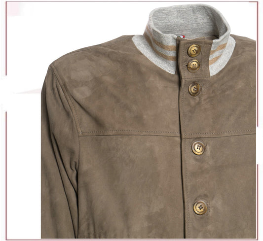Polo - Men's Bomber Jacket in Genuine Mud Colored Suede Leather SE CROSSOVER RACEWEARS