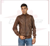 Men's Bomber - Men's Bomber Jacket in Genuine Brown Leather CROSSOVER RACEWEARS